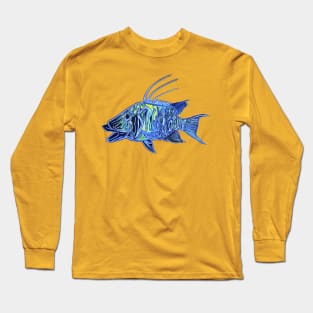 Neon Blue Green Hogfish - funky fish design Long Sleeve T-Shirt